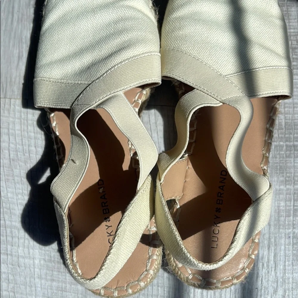 Lucky Brand Cream Espadrille Slip-Ons with Cross-Strap Design, 6 1/2. - Picture 6 of 8